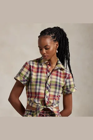 Ralph Lauren Cropped geruite katoenen top met strik