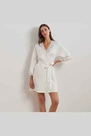Ralph Lauren Satijnen badjas met kanten rand