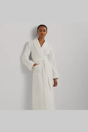Ralph Lauren Lange Aran-clipped badjas met sjaalkraag