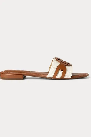 Ralph Lauren Alegra slipper van canvas en leer