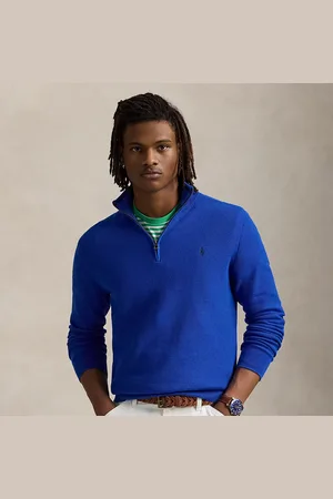 Ralph Lauren Mesh-gebreide katoenen trui met kwartrits