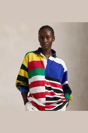 Ralph Lauren Gestreept jersey patchwork rugbyshirt