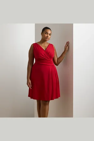 Ralph Lauren Plus Size - Mouwloze jersey jurk met overslag