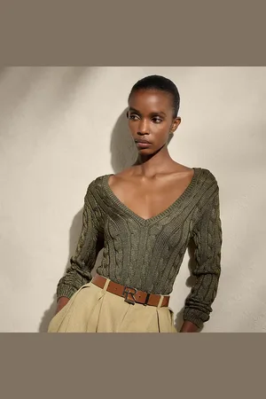 Ralph Lauren Kabelgebreide zijden trui met V-hals