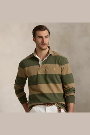 Ralph Lauren Grotere Maten - Classic fit rugbyshirt met kaki kraag