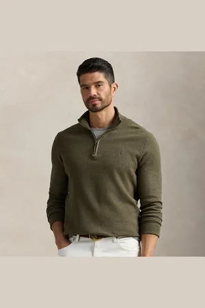 Ralph Lauren Grotere Maten - Mesh-gebreide katoenen trui kwartrits