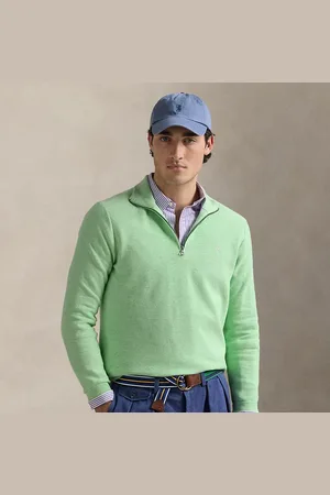 Ralph Lauren Mesh-gebreide katoenen trui met kwartrits
