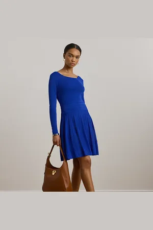 Ralph Lauren Gebreide jurk met lange mouw en plooien