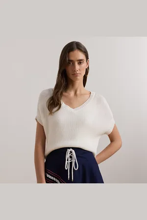 Ralph Lauren Ribgebreide V-halstrui met korte mouw