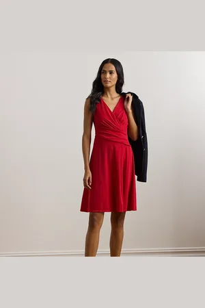 Ralph Lauren Petite - Mouwloze jersey jurk met overslag