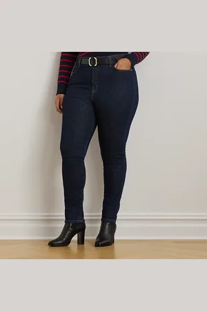 Ralph Lauren Plus Size - Enkellange skinny jeans met hoge taille