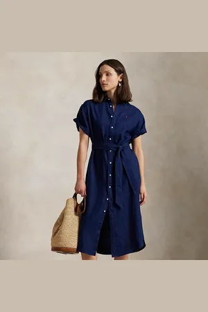 Ralph Lauren Linnen overhemdjurk met korte mouw