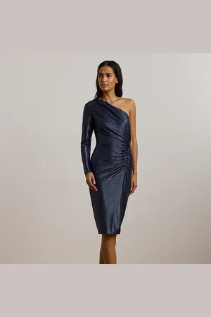 Ralph Lauren Metallic cocktailjurk met blote schouder