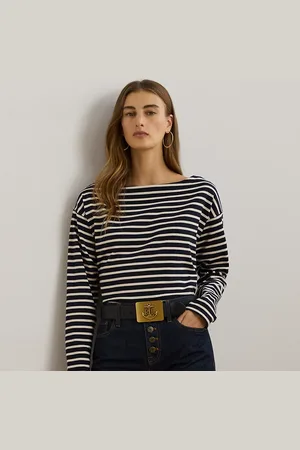Ralph Lauren Gestreepte katoenjersey top met boothals