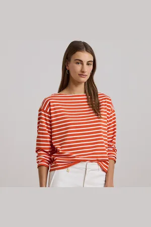 Ralph Lauren Gestreepte katoenjersey top met boothals