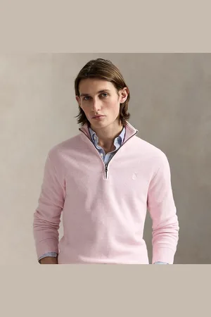 Ralph Lauren Mesh-gebreide katoenen trui met kwartrits