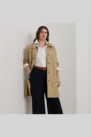 Ralph Lauren Plus Size - Balmacaan jas van katoenmix met capuchon