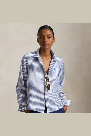Ralph Lauren Wijd cropped linnen gingham overhemd