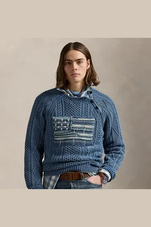 Ralph Lauren Aran-gebreide katoenen trui met vlag