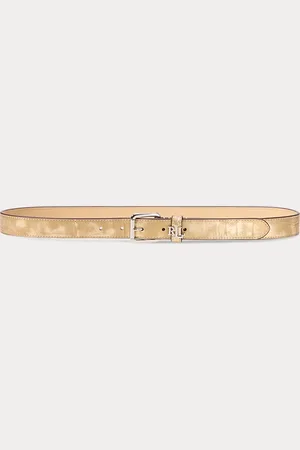 Ralph Lauren Smalle metallic leren riem met logo