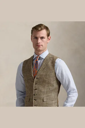 Ralph Lauren Linnen-zijden gilet met Glen-ruit