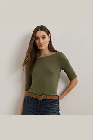 Ralph Lauren Stretchkatoenen T-shirt met boothals