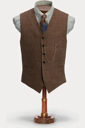 Ralph Lauren Linnen gilet met visgraatmotief