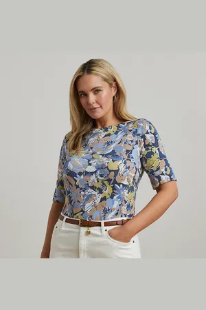 Ralph Lauren Plus Size - Gebloemd katoenen T-shirt met boothals
