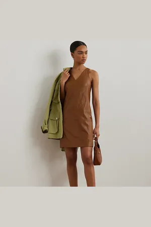 Ralph Lauren Mouwloze rechte lamsleren jurk