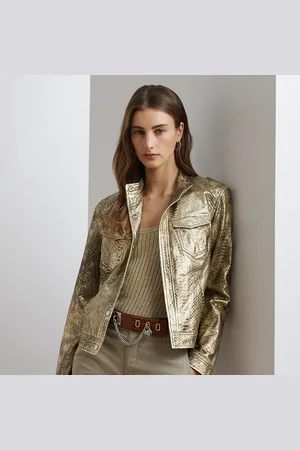 Ralph Lauren Metallic lamsleren motorjack met reliëf