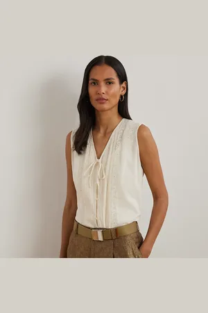 Ralph Lauren Geborduurde mouwloze voile blouse