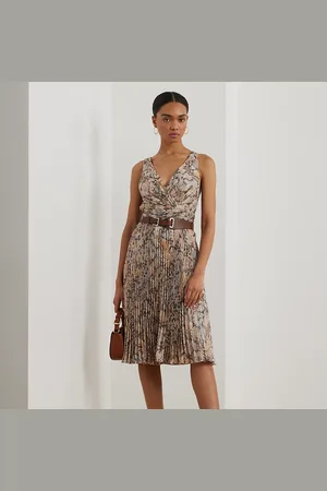 Ralph Lauren Gebloemde metallic chiffon cocktailjurk