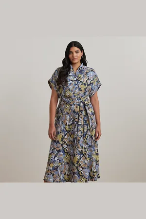 Ralph Lauren Plus Size - Gebloemde crêpe jurk met ceintuur