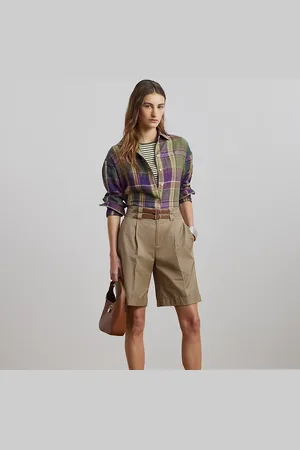 Ralph Lauren Geplooide katoenen keper short met gesp