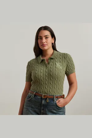 Ralph Lauren Plus Size - Kabelgebreide katoenen Polo trui