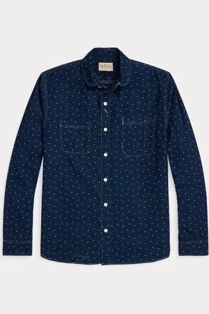 Ralph Lauren Indigo werkoverhemd met stippenprint