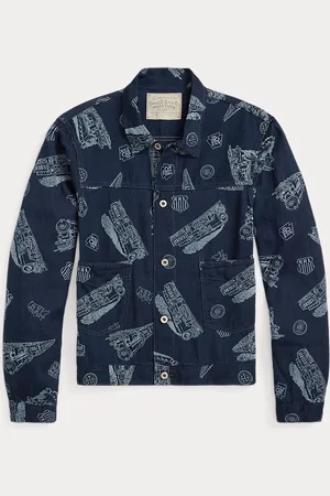 Ralph Lauren Indigo keperstof jas met spoorwegprint