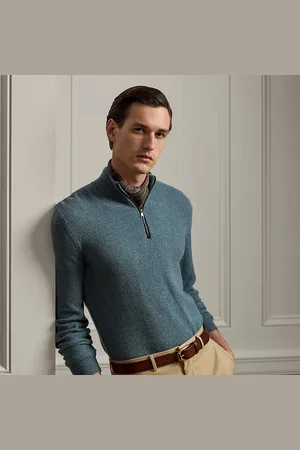 Ralph Lauren Birdseye kasjmier trui met kwartrits