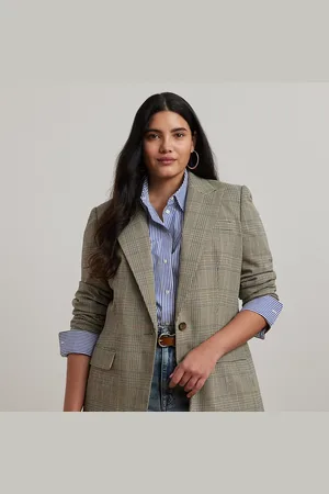 Ralph Lauren Plus Size - Katoenmix keperstof blazer met Glen-ruit