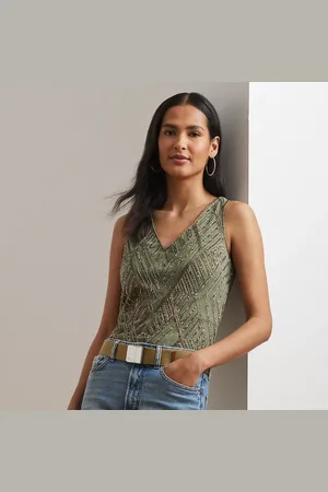 Ralph Lauren Mouwloze mesh blouse met kralen