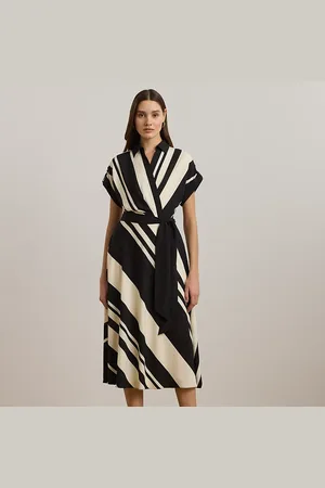 Ralph Lauren Gestreepte crêpe jurk met riem