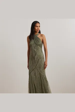 Ralph Lauren Mouwloze mesh halterjurk met kralen