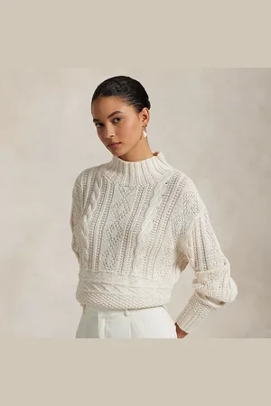 Ralph Lauren Ierse Aran katoenen trui met mockneck