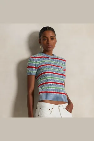 Ralph Lauren Gestreepte kabeltrui met korte mouwen