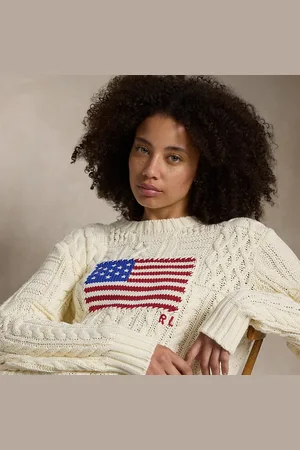 Ralph Lauren Aran-gebreide katoenen trui met vlag