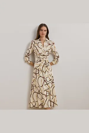 Ralph Lauren Crêpe midi-jurk met riemenprint