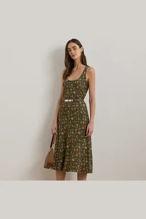 Ralph Lauren Gebloemde mouwloze crêpe jurk met riem