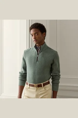 Ralph Lauren Birdseye kasjmier trui met kwartrits