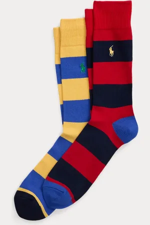 Ralph Lauren 2-pk gestreepte broeksokken in katoenmix