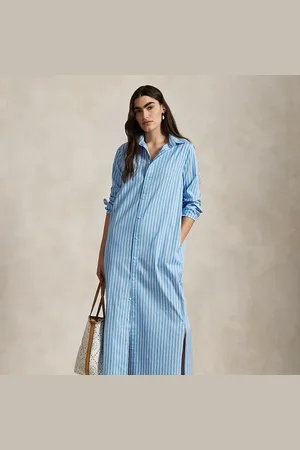 Ralph Lauren Lange gestreepte katoenen overhemdjurk